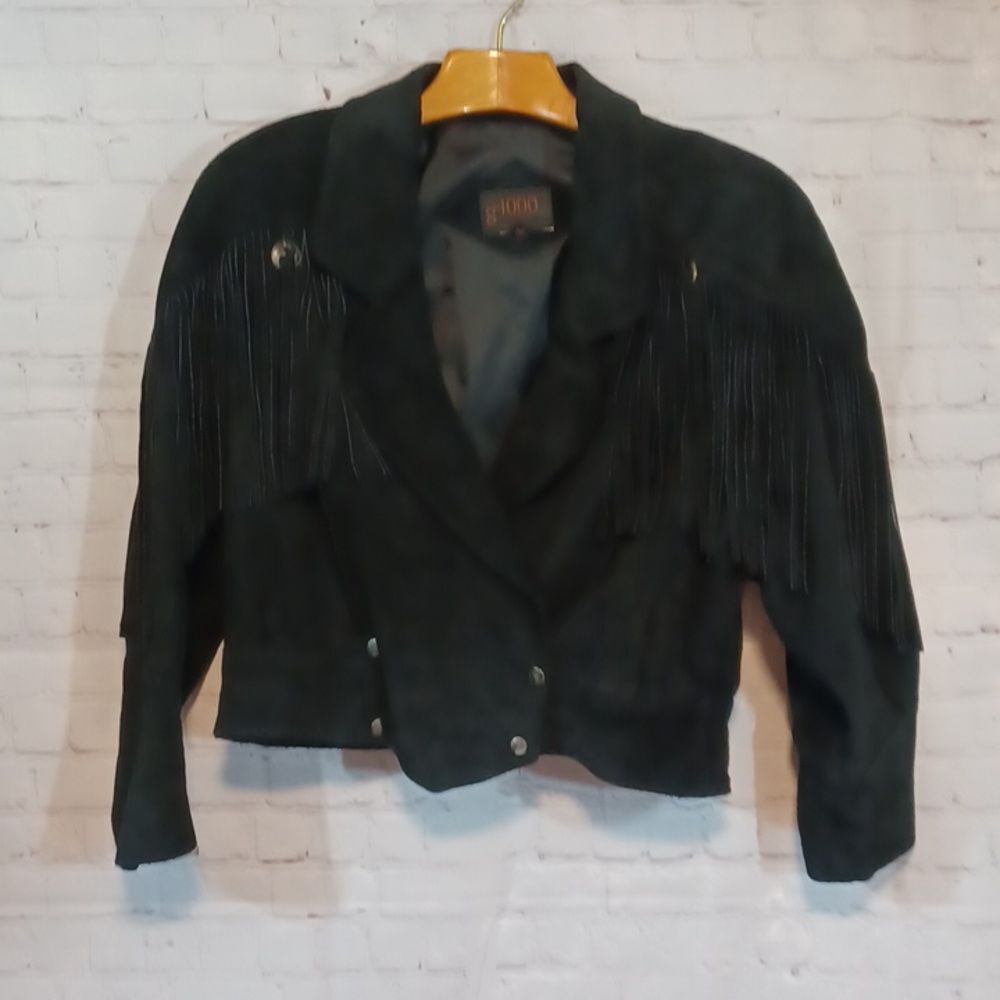 G4000  Black‎ Suede 100 % Leather String & Western  Heavy Coat   L